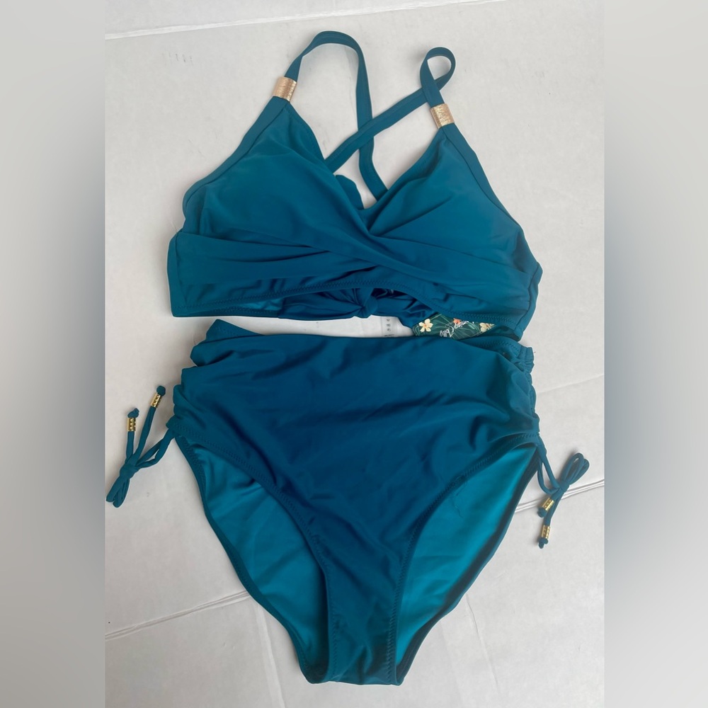 Teal High-Waisted Bikini Set - Picture 2 of 6